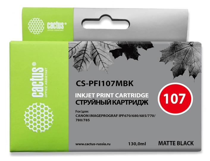 Картридж струйный Cactus CS-PFI107MBK PFI-107 MBK черный матовый (130мл) для Canon IP iPF670/iPF680/iPF685/iPF770/iPF780/iPF785 с чипом