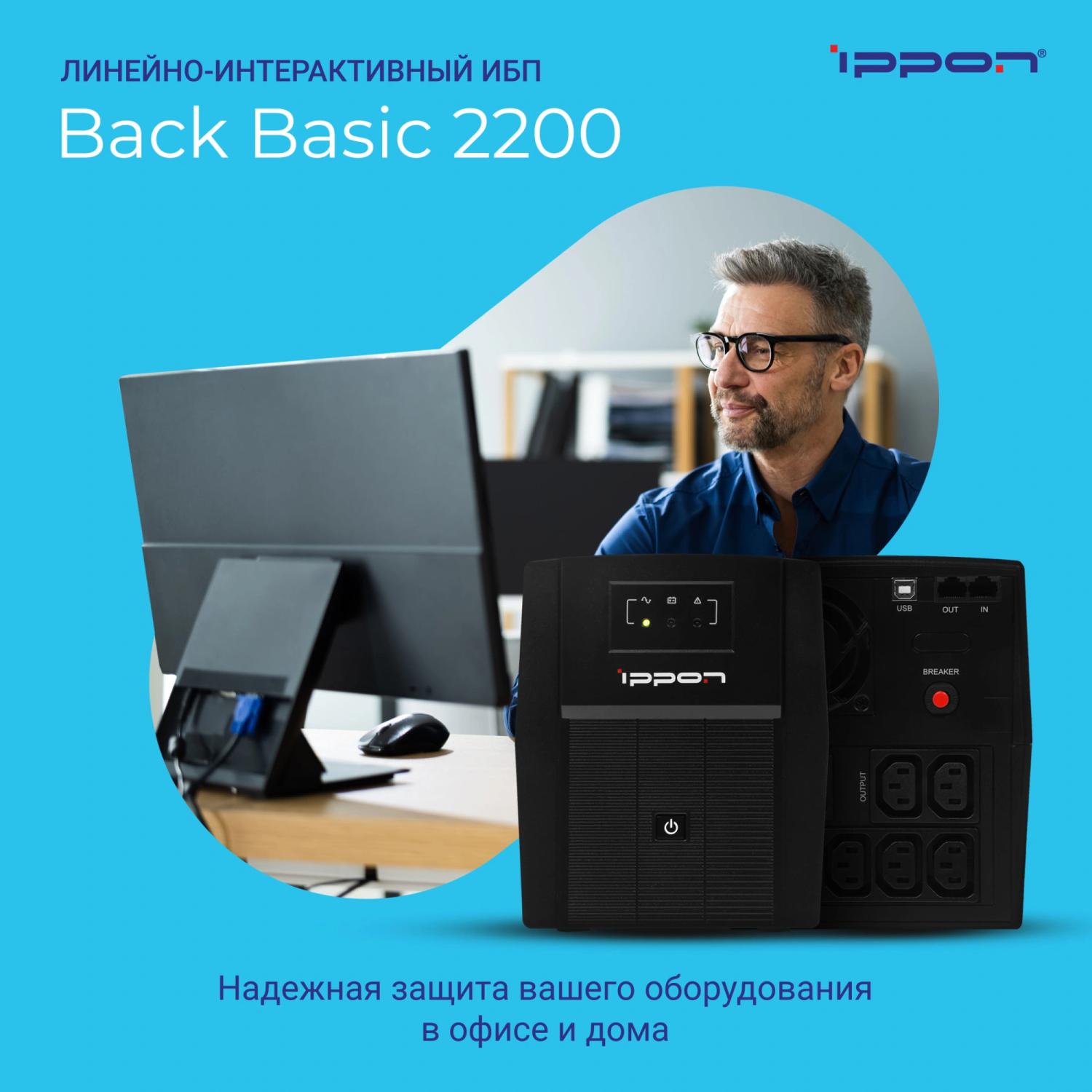 Источник бесперебойного питания Ippon Back Basic 2200 1320Вт 2200ВА черный