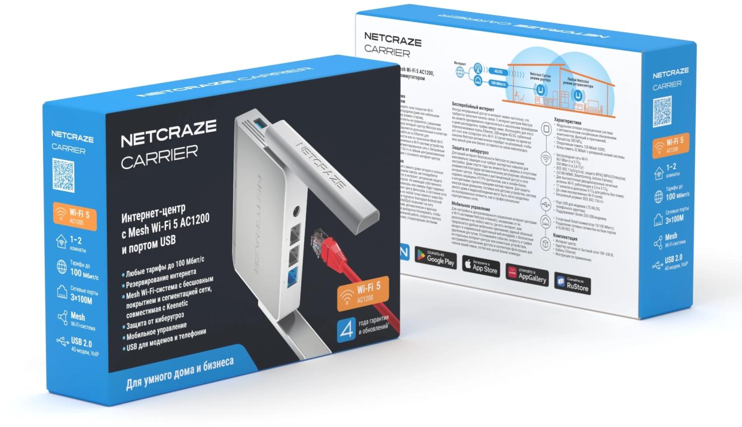 Роутер беспроводной Keenetic Netcraze Carrier (NC-1721) AC1200 10/100BASE-TX/4G ready белый