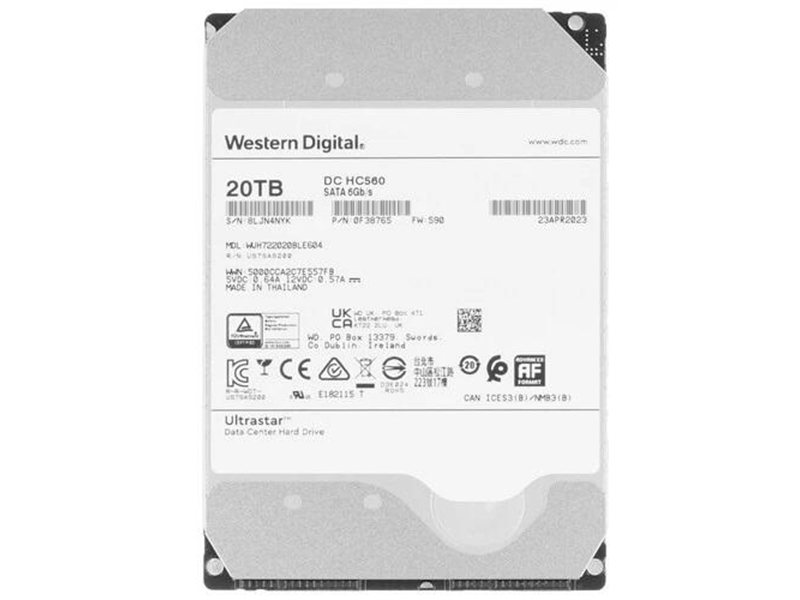 Жесткий диск/ HDD WD SATA Server 20Tb Ultrastar DC HC555 7200 6Gb/s 512MB 1 year warranty (replacement WUH722020BLE604)