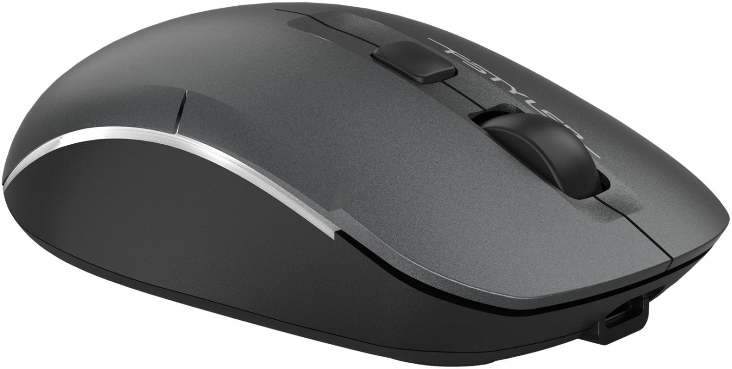 Мышь A4Tech Fstyler FB26CS Air2 серый/черный оптическая 2000dpi silent беспров. BT/Radio USB для ноутбука 4but (FB26CS AIR2 SMOKY GREY)