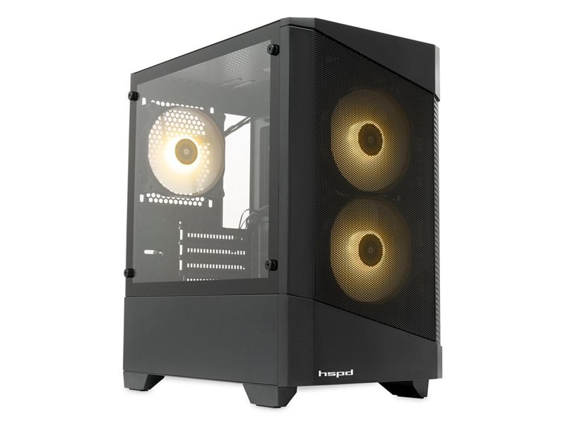Корпус без блока питания/ Case HSPD M330, Mesh Mini-tower, Black, TG, 0.6 SPCC, 3x120mm ARGB (M11-120) mATX, mITX 175/330/160mm 2x2.5", 2x3.5", 4xPCI 1xUSB-A 3.0, 2xUSB-A1.0 365x216x405mm