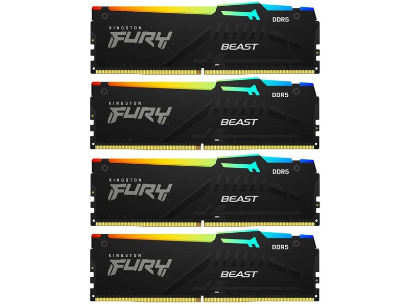 Память оперативная/ Kingston 128GB 5200MT/s DDR5 CL40 DIMM (Kit of 4) FURY Beast RGB XMP